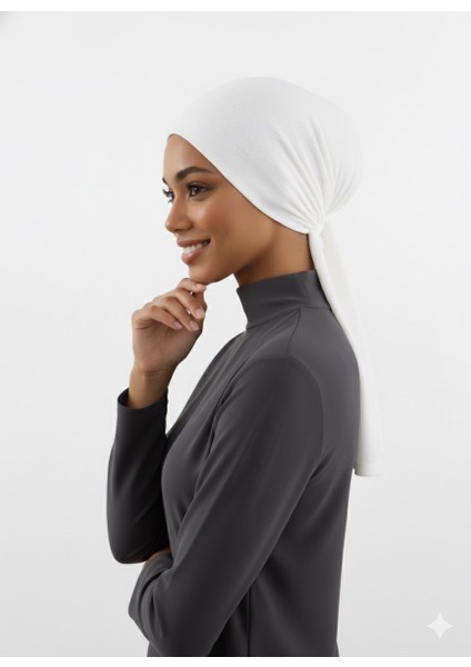 Plise Bağlama Ekru Hazır Türban Tesettür Bone