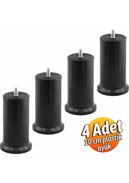 Keson 4 Adet 10 cm Siyah Plastik Mobilya Baza Tv Ünitesi Yükseltme Ayağı Destek Ayağı