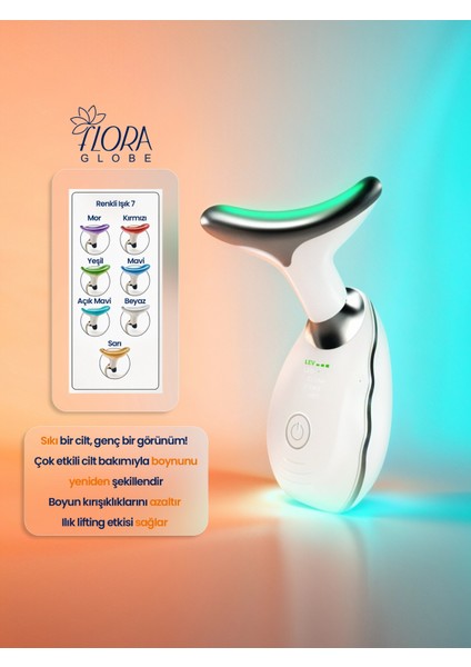 Flora Globe Ems Mikro Akım Masaj Cihazı 7 Renk LED Işıklı Isıtmalı Boyun Ve yüz bakım aleti indirimleri
