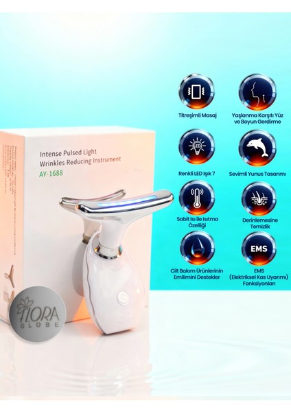Flora Globe Ems Mikro Akım Masaj Cihazı 7 Renk LED Işıklı Isıtmalı Boyun Ve yüz bakım aleti