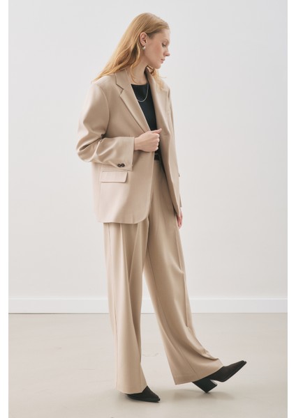 Jun Tek Düğmeli Blazer Ceket Bej modelleri