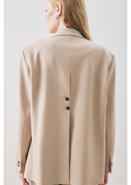 Jun Tek Düğmeli Blazer Ceket Bej