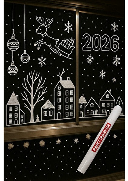 Beyaz Cam Kalemi Rahat Silinebilir Yılbaşı Kalemi