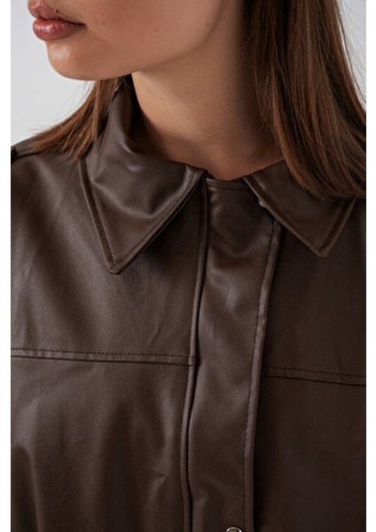 Kadın Oversize Deri Ceket 1055 - Kahverengi indirimleri