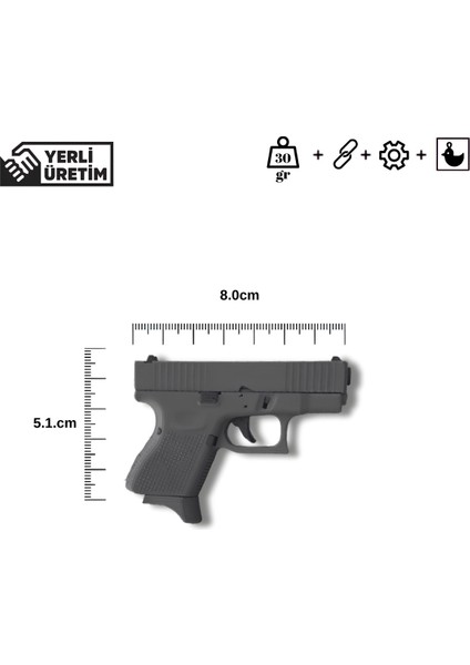 Glock 43 Mini Anahtarlık – 1:3 Ölçekli %90 Işlevsel Mekanizma,eklenti Eklenir, Siyah