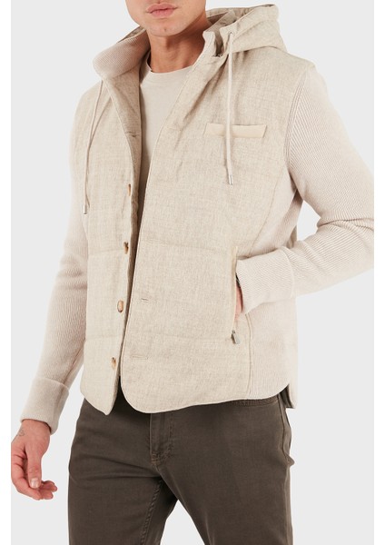 Yünlü Regular Fit Çıkarılabilir Kapüşonlu Düğmeli Mont Erkek Mont 23191 51303 010