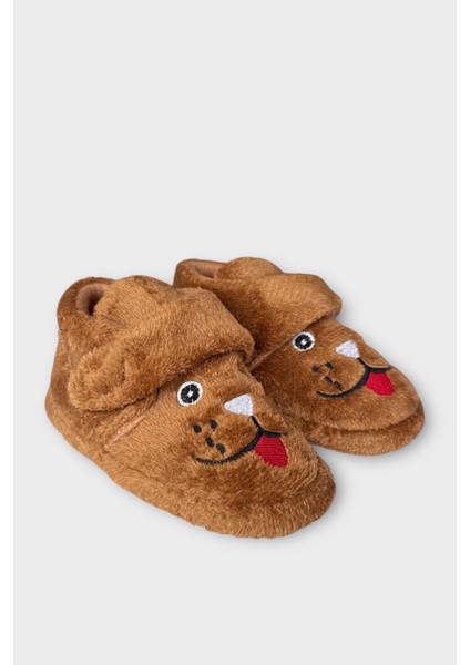 Çocuk Cırtlı Kaydırmaz Taban Anaokulu Kreş Ev Ayakkabısı Panduf Vizon