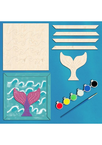 Deniz Kızı Ahşap Boyama Figürleri ve Etkinlik Seti Eğitici Çocuk Aktivite Okul Öncesi Boyasız