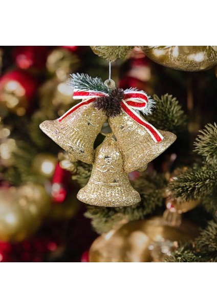 Yılbaşı Süsü Simli Kozalaklı Üçlü Çan Şampanya 12 cm fiyatları