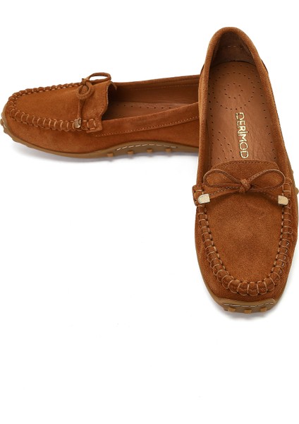 Kadın Taba Püsküllü Süet Deri Loafer 25WFD350210