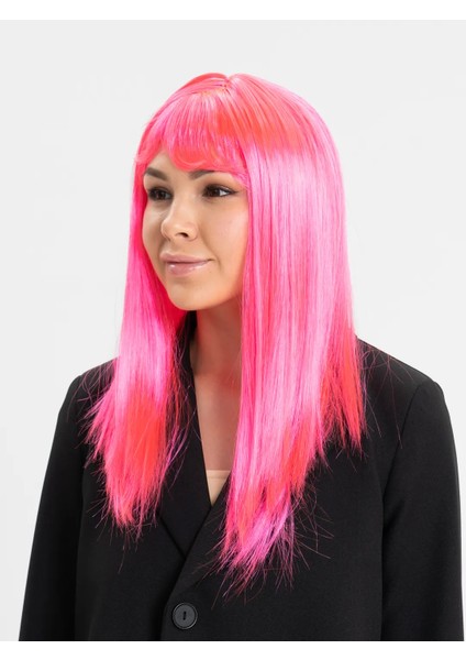 Şeker Pembesi Koyu Pembe Renk Uzun Düz Parti Peruğu - Lisinya modelleri
