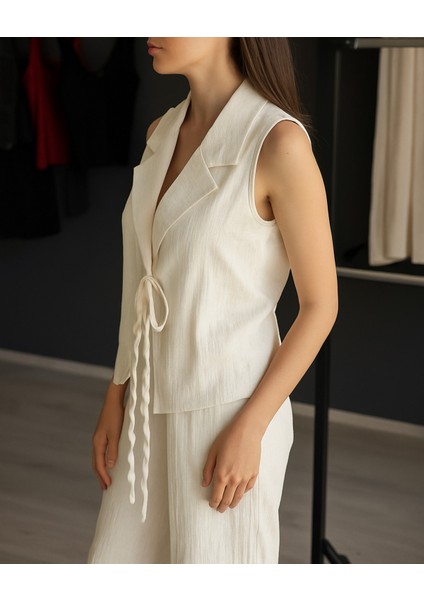 Yelekli Pantolon Keten Takım