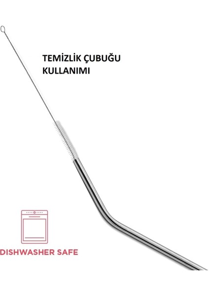 Çelik Pipet Paslanmaz Çelik Metal Meşrubat Pipeti ve Pipet Temizleme Fırçası Seti 5 Parça ( Lisinya ) fırsatları