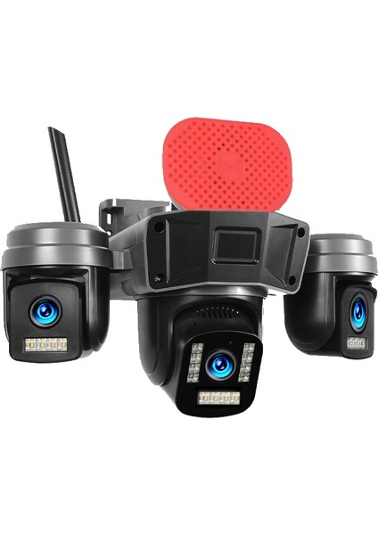 S308 128GB 3 Kameralı 6MP 4K UltraHD Wifi Kamera Siren Gece Görüş