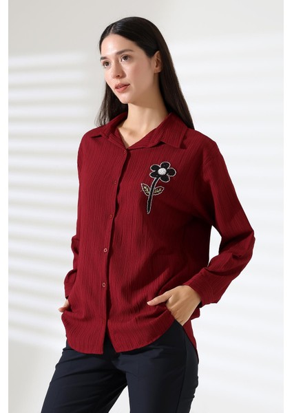 Ribana Uzun Kollu Durres Dokulu Çiçek Detaylı Serin Kumaş Kadın Gömlek fiyatları