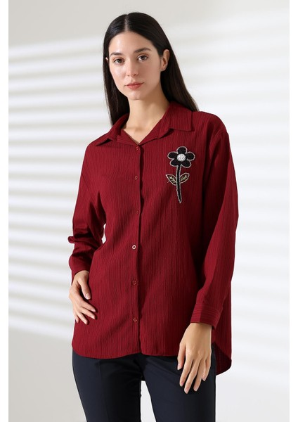 Ribana Uzun Kollu Durres Dokulu Çiçek Detaylı Serin Kumaş Kadın Gömlek indirimleri