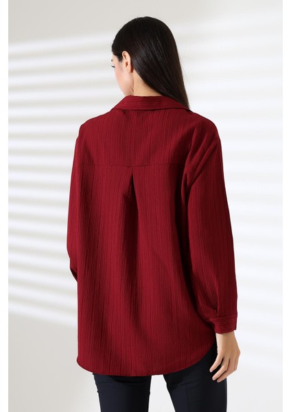 Ribana Uzun Kollu Durres Dokulu Çiçek Detaylı Serin Kumaş Kadın Gömlek