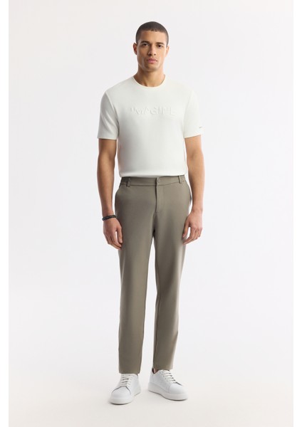 Erkek Haki Beli Lastikli Bi-Stretch Teknik Kumaş Slim Fit Pantolon A51Y3077