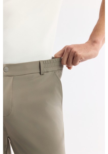 Erkek Haki Beli Lastikli Bi-Stretch Teknik Kumaş Slim Fit Pantolon A51Y3077
