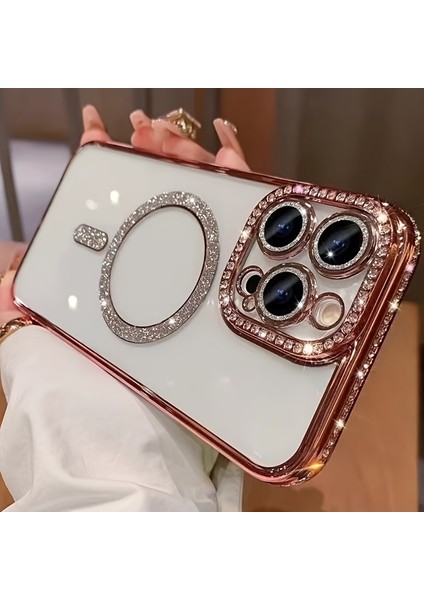 Iphone 16 Plus Uyumlu Şeffaf Taşlı Magsafe Özellikli Kılıf