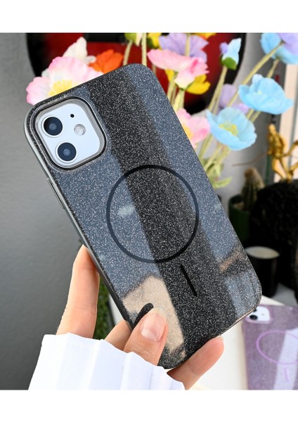 Iphone 11 Uyumlu Simli Glitter Magsafe Özellikli Darbe Önleyici Şeffaf Silikon Kılıf