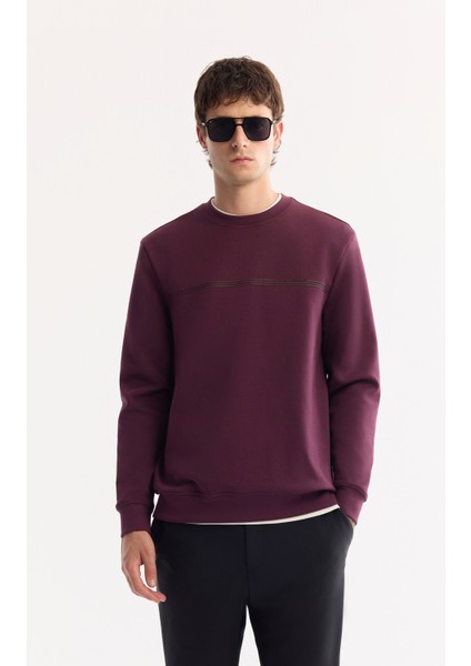 Erkek Bordo Bisiklet Yaka Pamuklu Bi-Stretch Baskılı Regular Fit Sweatshirt A52Y1325