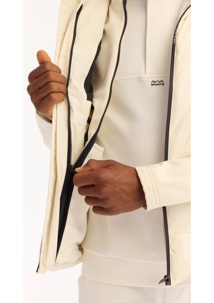 Erkek Ekru Kapüşonlu Fonksiyonel ÇiftKullanım Su İtici Rüzgar Geçirmez Mevsimlik Mont A52Y6167