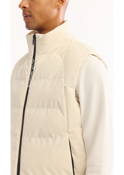 Erkek Ekru Kapüşonlu Fonksiyonel ÇiftKullanım Su İtici Rüzgar Geçirmez Mevsimlik Mont A52Y6167