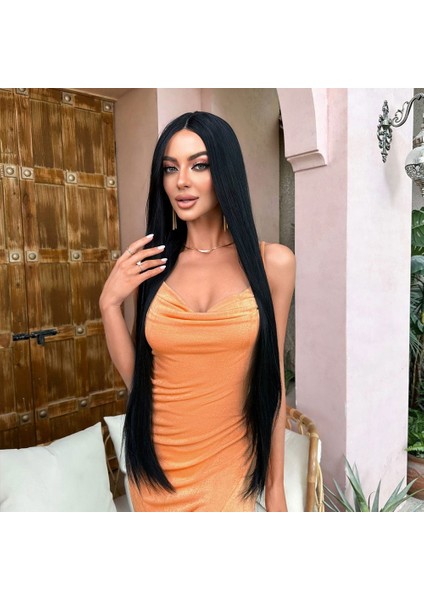 Siyah Ekstra Uzun Boy Tül Peruk