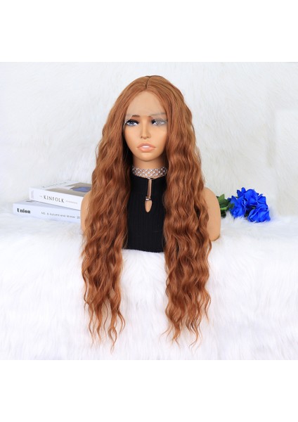 Koyu Bakır Su Dalgalı Fiber Sentetik Tül Peruk modelleri