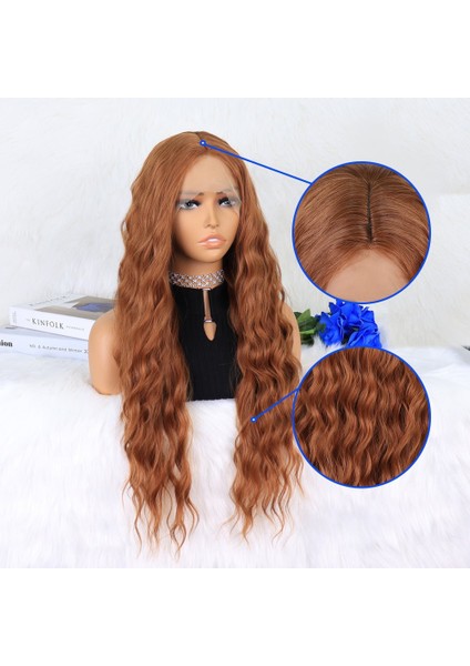 Koyu Bakır Su Dalgalı Fiber Sentetik Tül Peruk fırsatları