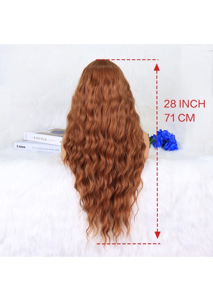 Koyu Bakır Su Dalgalı Fiber Sentetik Tül Peruk indirimleri