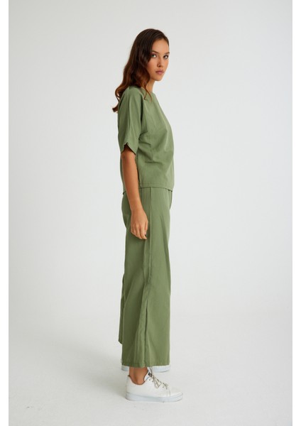 Keten Günlük Rahat Beli Lastikli Kadın İkili Takım Alt Üst