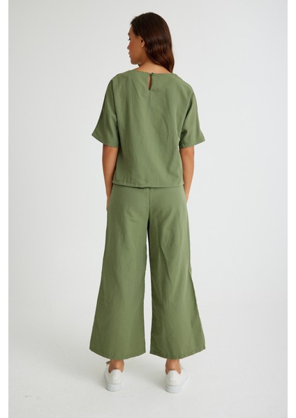 Keten Günlük Rahat Beli Lastikli Kadın İkili Takım Alt Üst