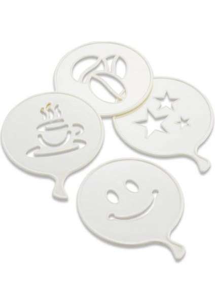4 Pcs Süsleme Şablonu Plastik Kahve Fincan - Yıldız - Gülen Yüz - Palyaço (K95)