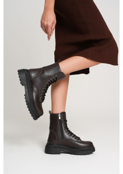 Karma Özel Tasarım Kışlık Acı Kahve Kalın Tabanlı Kadın Bot indirimleri