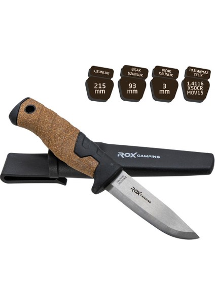 0322 Bushcraft Plus Paslanmaz Çelik Kamp Bıçağı (Siyah)