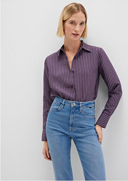 Tencel Tm Liyosel Karışımlı Çizgili Mor Gömlek Regular Fit / Normal Kesim 1211374-91373 modelleri