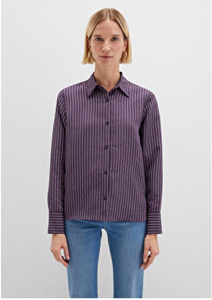 Tencel Tm Liyosel Karışımlı Çizgili Mor Gömlek Regular Fit / Normal Kesim 1211374-91373 fırsatları
