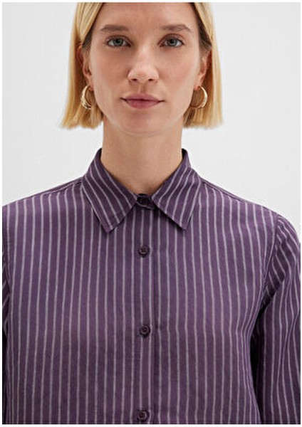 Tencel Tm Liyosel Karışımlı Çizgili Mor Gömlek Regular Fit / Normal Kesim 1211374-91373