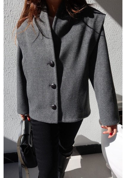 3 Düğmeli Omuz Detaylı Kaşe Ceket modelleri