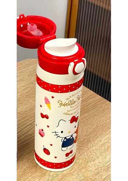 Çocuk Termos Matara Paslanmaz Çelik Hello Kitty Figürlü Iki Kademeli Özel Kapak 480ML