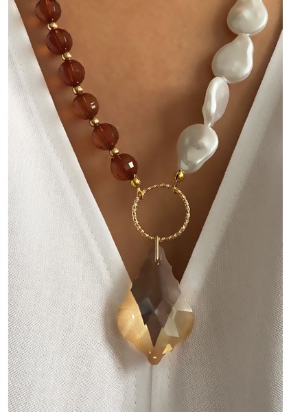 Barok Inci Kristal Uçlu Uzun Kolye fiyatları