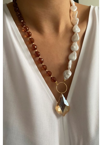 Barok Inci Kristal Uçlu Uzun Kolye fırsatları