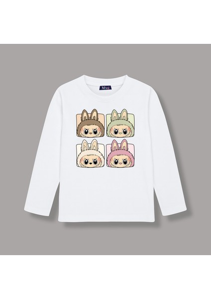 Labubu Uzun Kollu Baskılı Unisex Çocuk Tişört (4-13 Yaş)