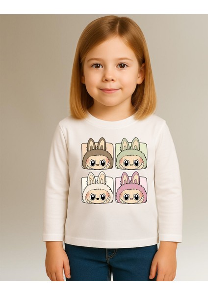 Labubu Uzun Kollu Baskılı Unisex Çocuk Tişört (4-13 Yaş) modelleri