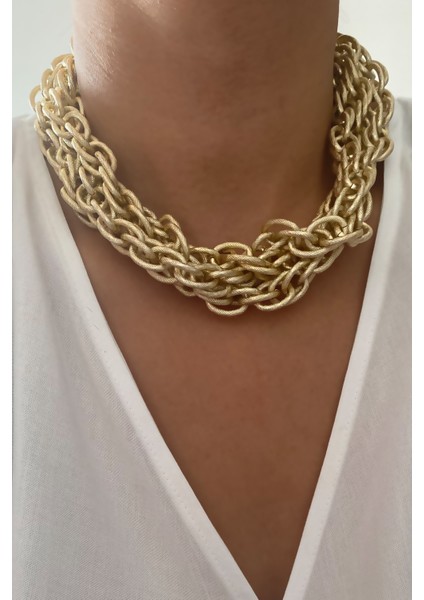 Dokulu Kalın Zincir Choker Kolye