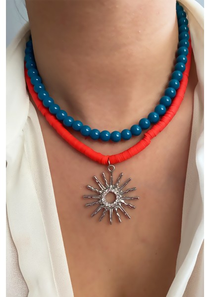 Güneş Uçlu Kontras Renk Kolye
