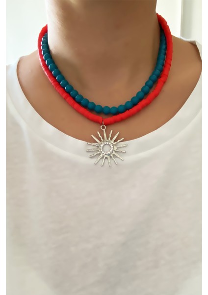 Güneş Uçlu Kontras Renk Kolye fiyatları