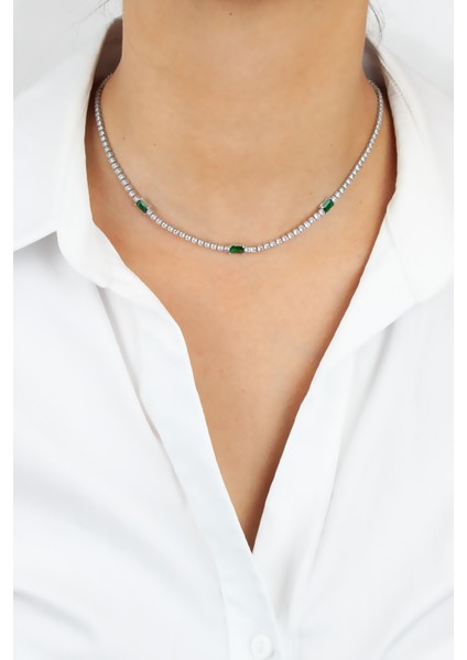 Suyolu Yeşil Kristal Detay Kolye